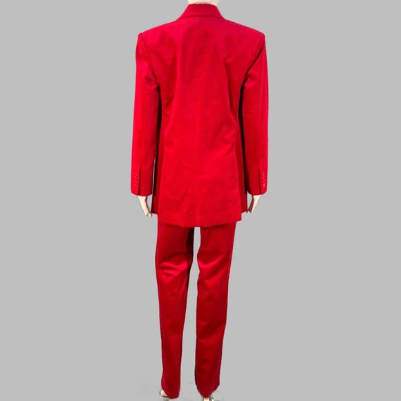 A.L.C. Size 6 Raspberry Red Velvet Peak Lapel Double Breasted Pantsuit - Picture 2 of 14